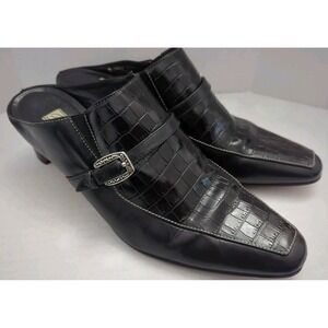 Brighton Tiana Black Leather Block Heel Mules Shoes Sz 7.5M Witchy Whimsigoth